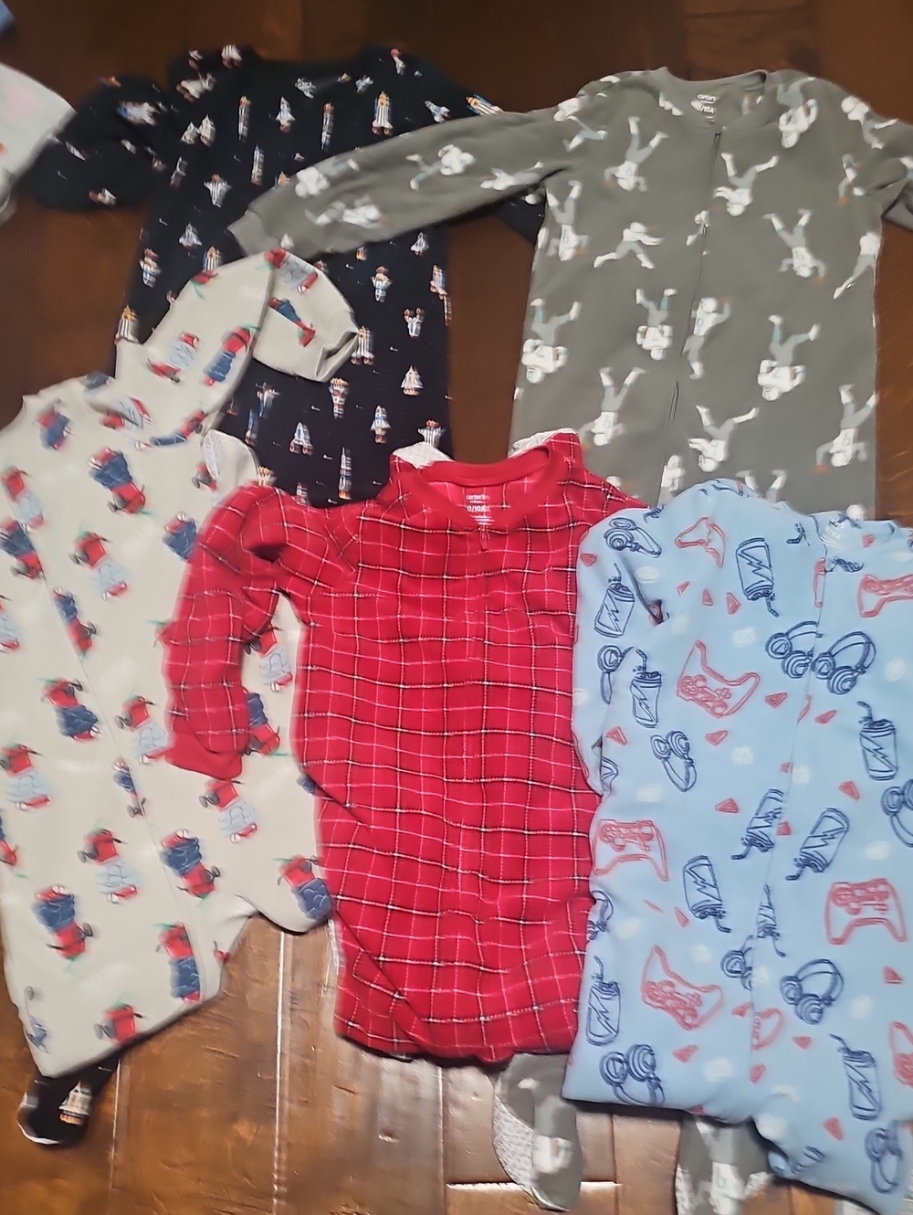 Carter's Kid's Sz 10 Footie Fleece One Piece Pajamas Lot Of 5